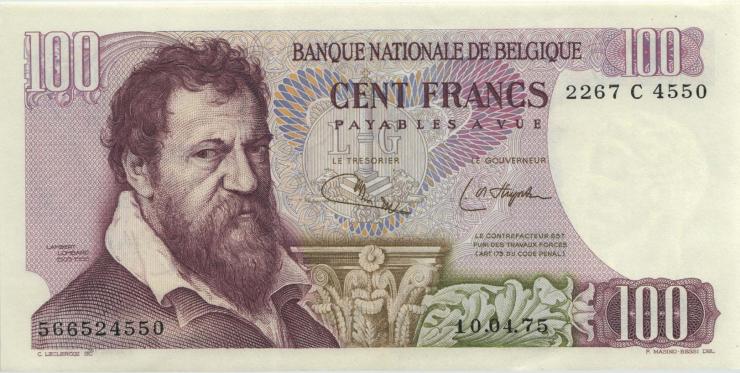 Belgien / Belgium P.134b 100 Francs 10.4.1975 (1) 