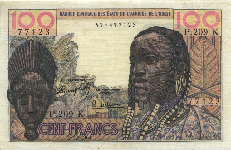 West-Afr.Staaten/West African States P.701Kd 100 Francs 1964 (3+) Senegal 