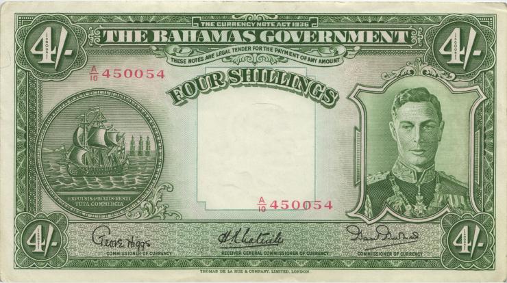 Bahamas P.09e 4 Shillings 1936 (3+) 