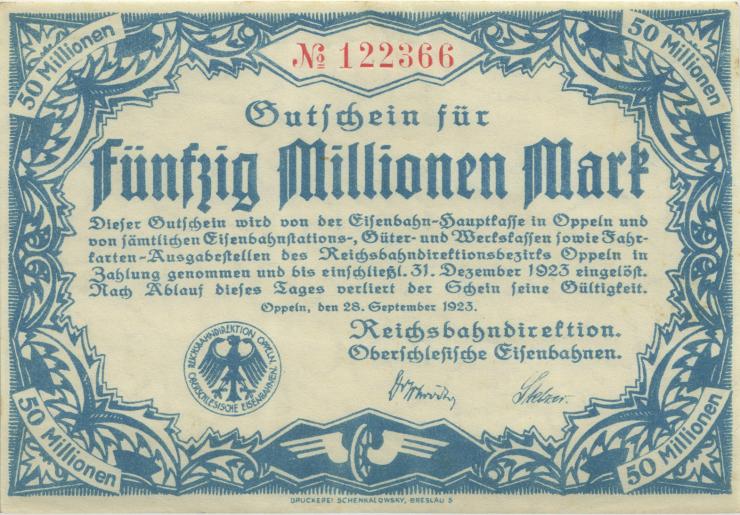 PS1347 Reichsbahn Oppeln 50 Millionen Mark 1923 (1) 