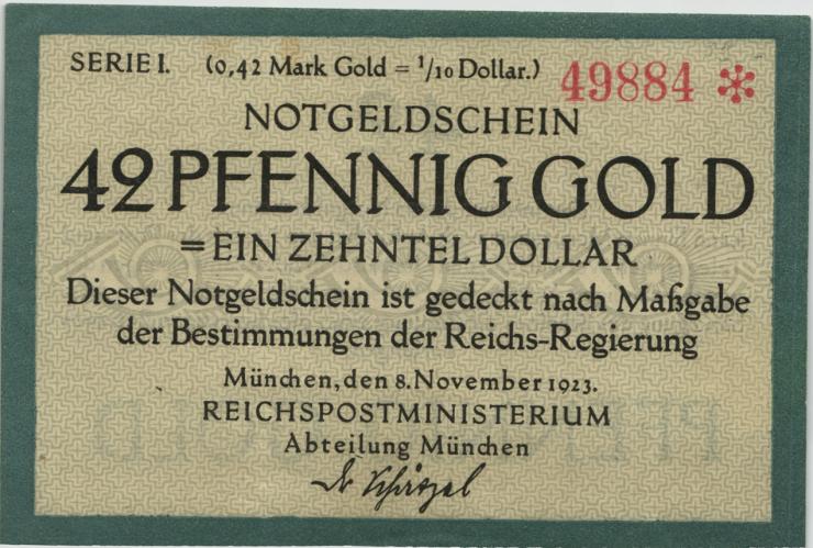 MG508.15 RPM München 42 Pfennig 1923 Gold (1/1-) 