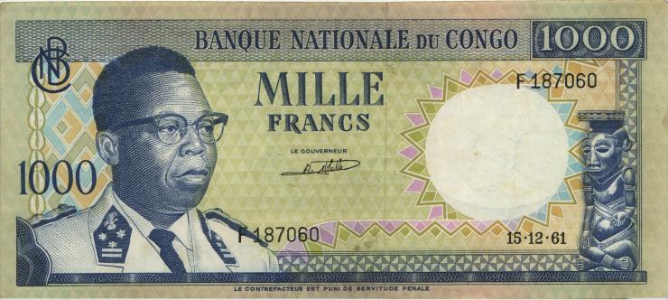 Kongo / Congo P.008 1000 Francs 15.12.1961 (3+) 