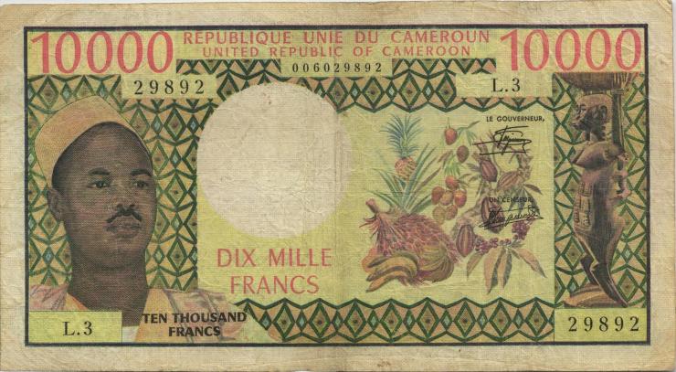 Kamerun / Cameroun P.18b 10.000 Francs o.D. (3-) 