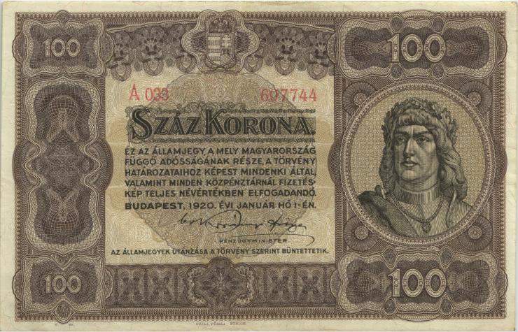 Ungarn / Hungary P.063 100 Kronen 1920 (1) 