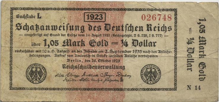 R.143c: 1,05 Mark Gold = 1/4 Dollar 1923 (3) 