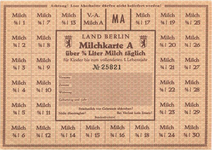 Land Berlin Milchkarte für den Kriegsfall (1) 