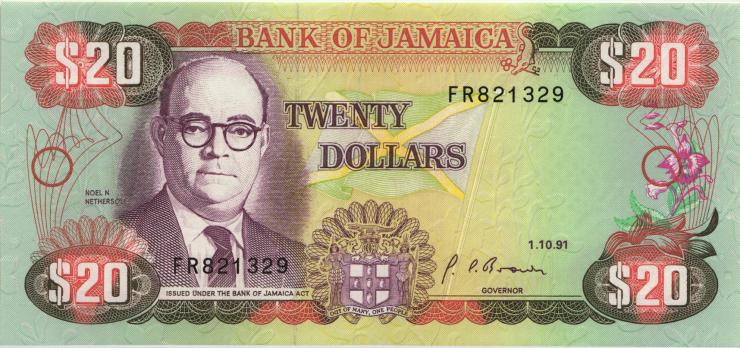 Jamaika / Jamaica P.072d 20 Dollars 1991 (1) 