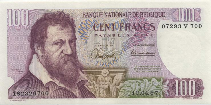 Belgien / Belgium P.134a 100 Francs 12.4.1967 (1) 