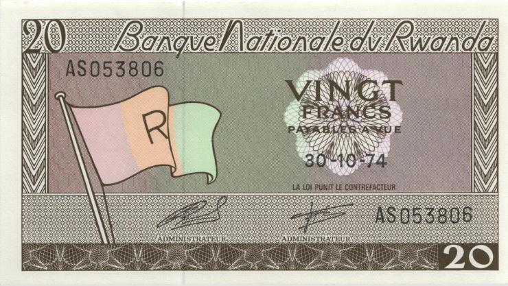 Ruanda / Rwanda P.06d 20 Francs 30.10.1974 (1) 