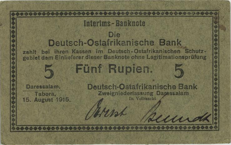 R.910g: Deutsch-Ostafrika 5 Rupien 1915 B (2) 