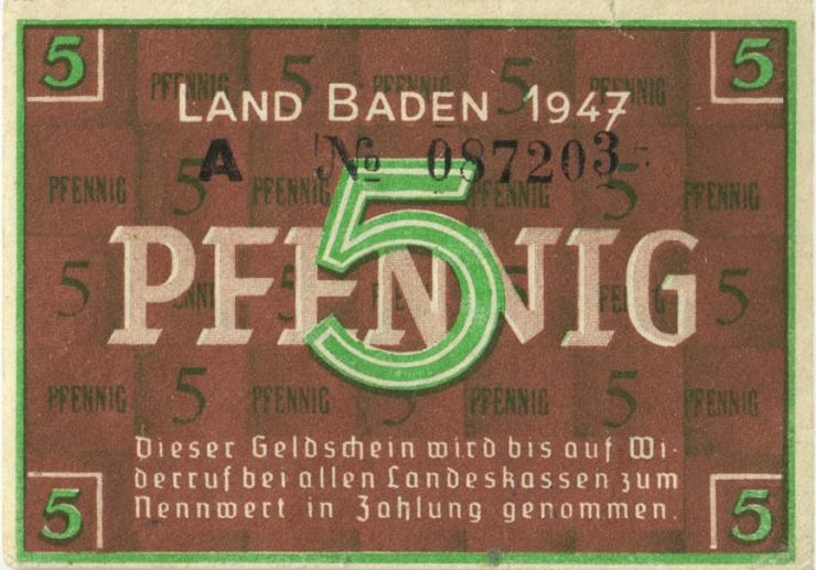 R.208b: Baden 5 Pfennig 1947 (1-) 