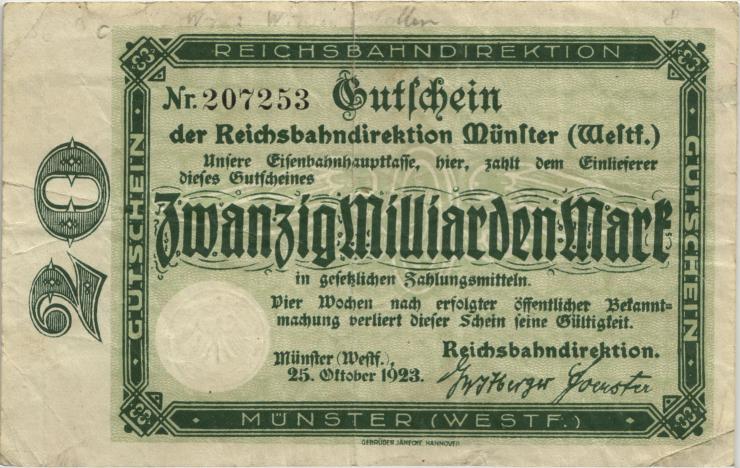 PS1327 Reichsbahn Münster 20 Milliarden Mark 1923 (3) 