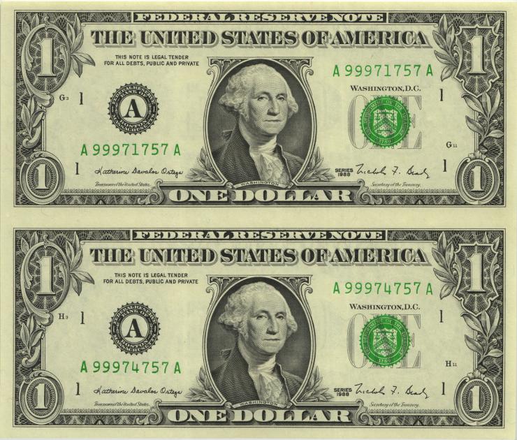 USA / United States P.480a 1 Dollar 1988 Paar (1) 