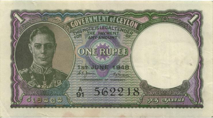 Ceylon P.34 1 Rupie 1.6.1948 (3+) 