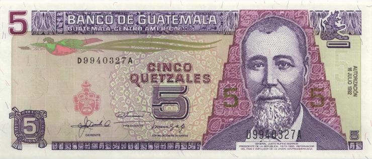 Guatemala P.074c 5 Quetzales 1992 (1) 