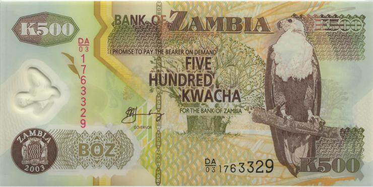 Sambia / Zambia P.43a 500 Kwacha 2003 Serie DA/03 (1) 