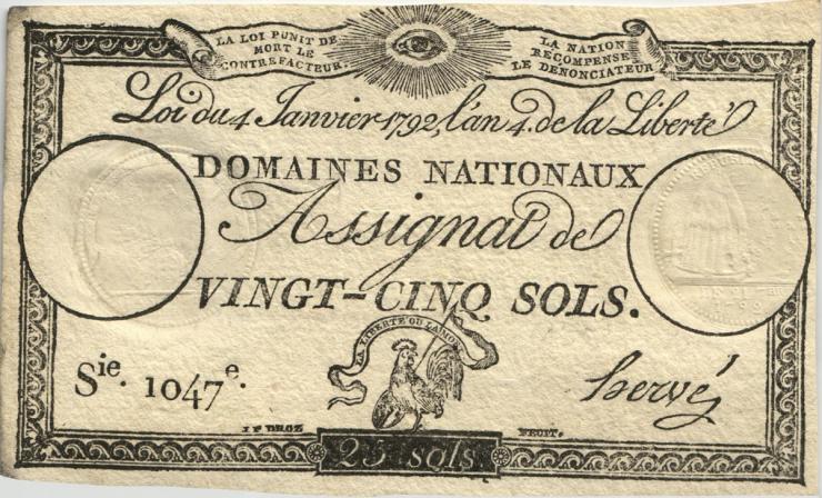 Frankreich / France P.A055 Assignat 25 Sols 1792 (1/1-) 