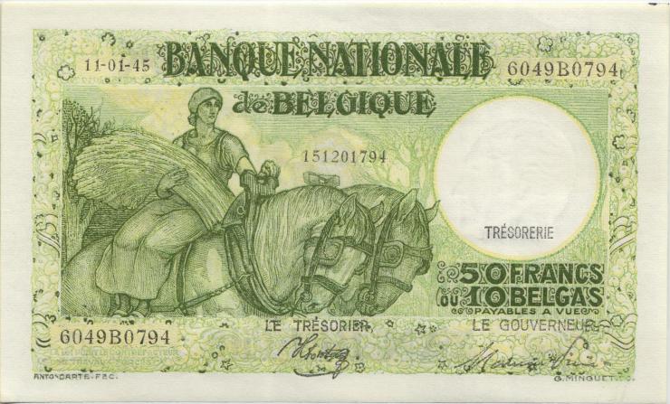 Belgien P.106 50 Francs = 10 Belgas 1945 (1) 