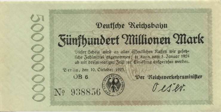 RVM-09a Reichsbahn Berlin 500 Million Mark 1923 mit No. (1-) 