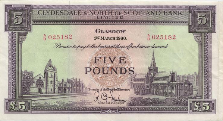 Schottland / Scotland P.192b 5 Pounds 1960 (3+) 