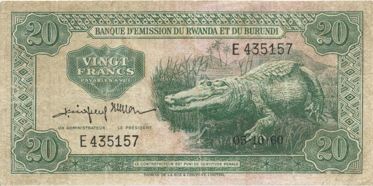 Ruanda / Rwanda P.03 20 Francs 1960 (3) 
