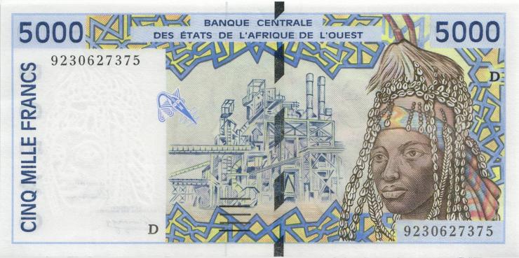 West-Afr.Staaten/West African States P.413Da 5000 Francs 1992 (1-) 