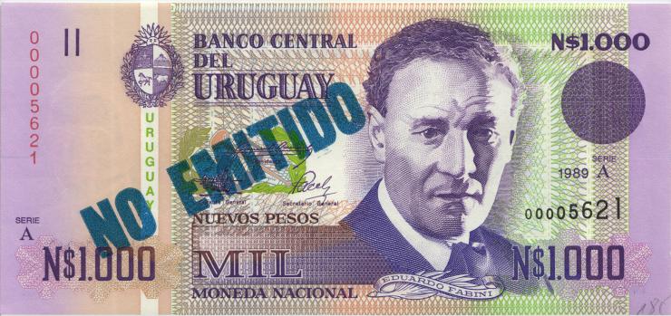 Uruguay P.067A 1.000 Pesos 1989 "NO EMITIDO" (1) blauer Überdruck 