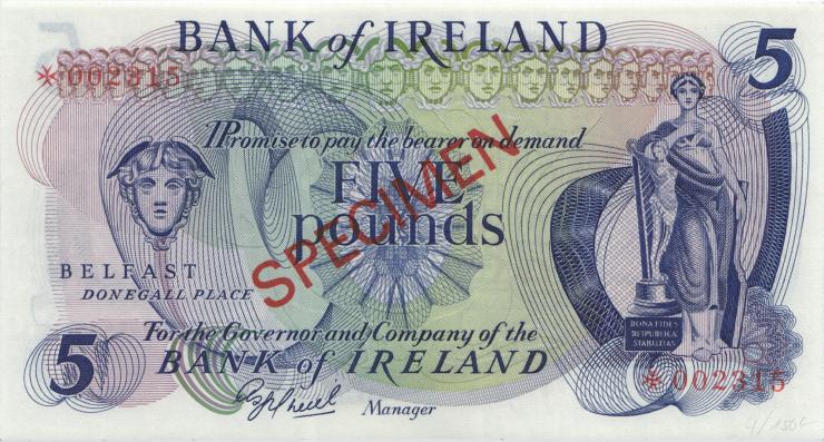 Nordirland / Northern Ireland P.062bs 5 Pounds (1972-77) (1) Specimen 