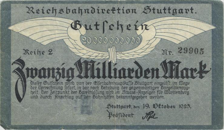 PS1375b Reichsbahn Stuttgart 20 Milliarden Mark 1923 (3) Reihe 2 