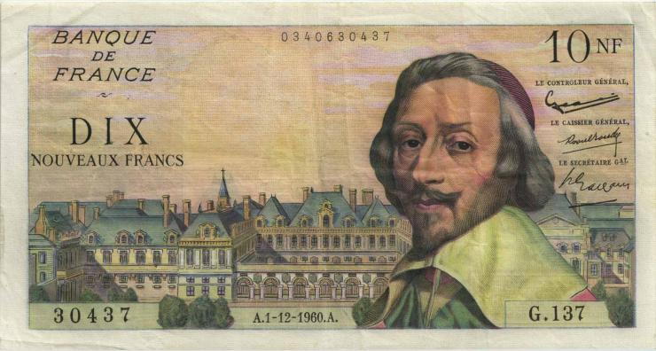 Frankreich / France P.142 10 Neue Francs 1.12.1960 (3) 