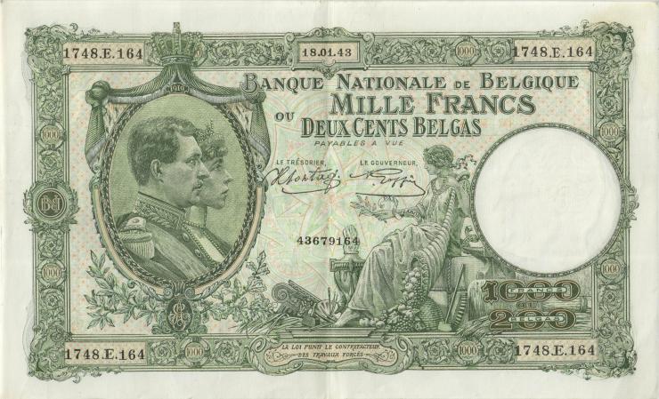 Belgien / Belgium P.110 1000 Francs = 200 Belgas 18.1.1943 (2+) 