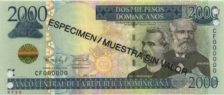Dom. Republik/Dominican Republic P.188s 2000 Pesos Dominicanos 2011 Specimen (1) 