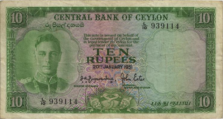 Ceylon P.48 10 Rupien 1951 (3) 