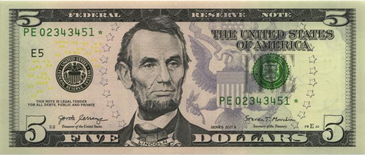 USA / United States P.545Ar 5 Dollars 2017A * (1) 