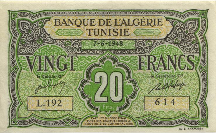 Tunesien / Tunisia P.022 20 Francs 1948 (2) 