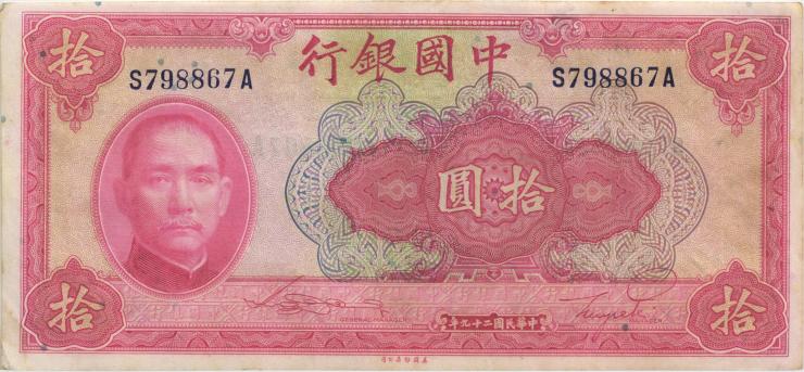 China P.085b 10 Yüan 1910 (1-) 