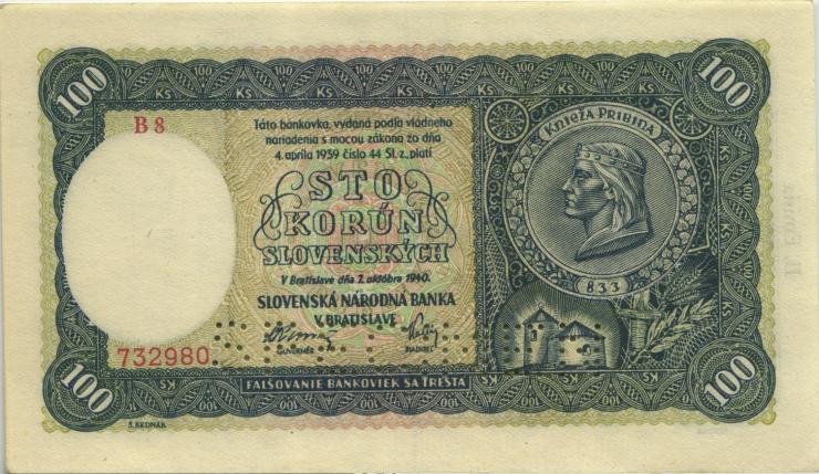 Slowakei / Slovakia P.11s 100 Kronen 1940 Specimen 2. Auflage (1/1-) 