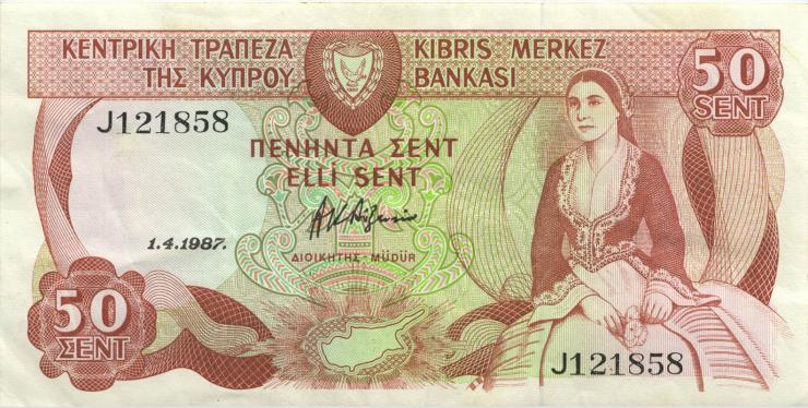 Zypern / Cyprus P.52 50 Cents 1987 (2) 