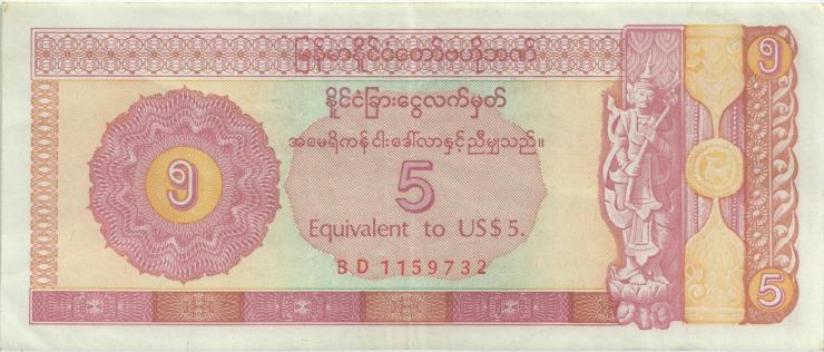 Myanmar P.FX2 5 Dollars (1993) (2) 
