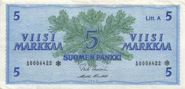 Finnland / Finland P.099r 5 Markkaa 1963 * replacement (3) 