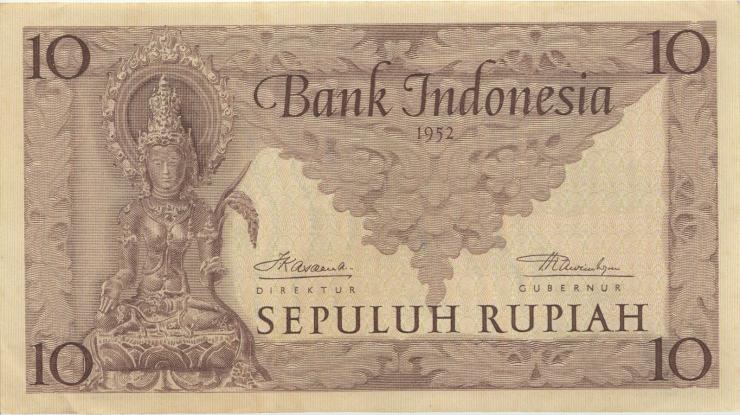 Indonesien / Indonesia P.043b 10 Rupien 1952 (1-) 