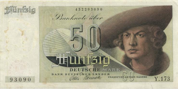R.254 50 DM 1948 Bank Deutscher Länder Y.173 (3) 3-stellig 