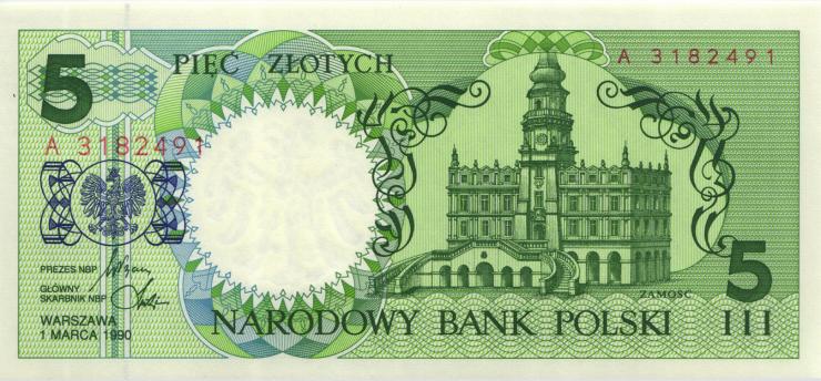 Polen / Poland P.166 5 Zlotych 1990 ohne Überdruck (1) 