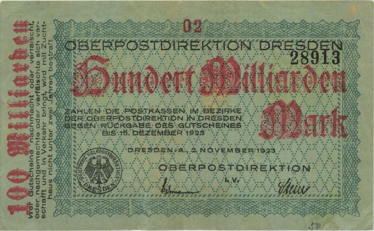 MG503.3b OPD Dresden 100 Milliarden Mark 1923 Ziffer 2 (3) 