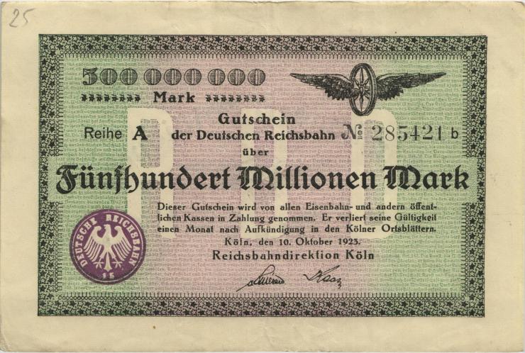 PS1289 Reichsbahn Köln 500 Millionen Mark 1923 (3) 