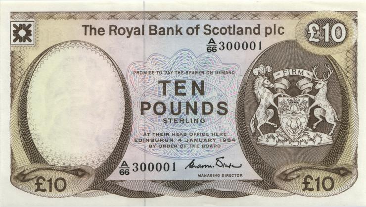 Schottland / Scotland P.343a 10 Pounds 1982 A/66 (1) 300001 