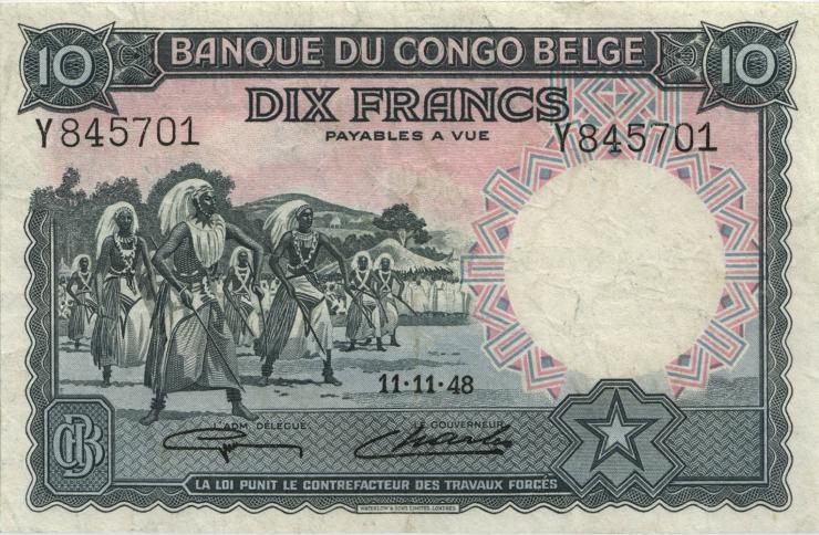 Belgisch-Kongo / Belgian Congo P.14E 10 Francs 11.11.1948 (2) 