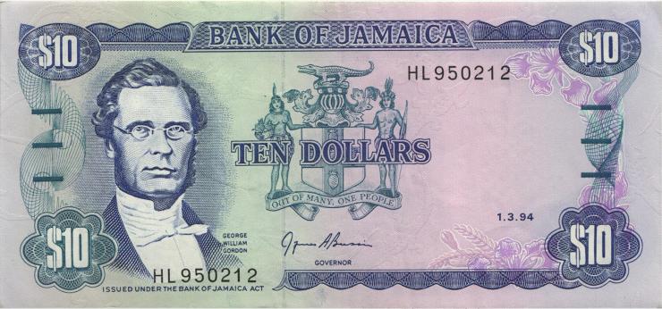 Jamaika / Jamaica P.071e 10 Dollars 1994 (2) 
