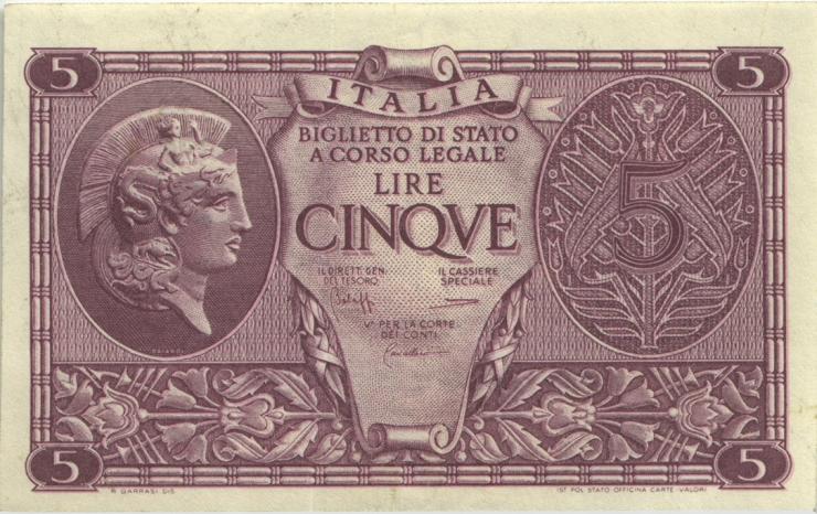 Italien / Italy P.031c 5 Lire 1944 (3+) 