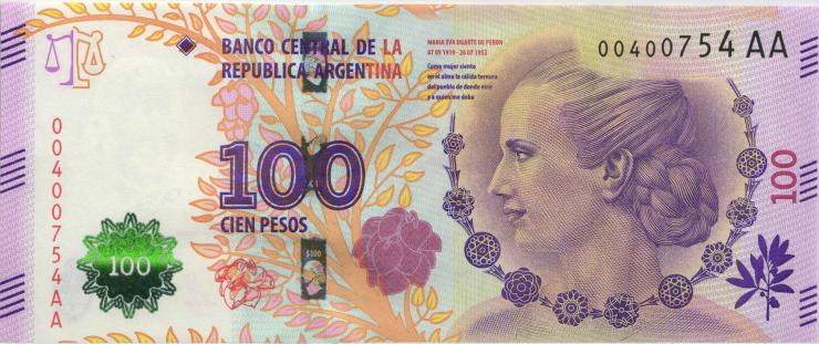 Argentinien / Argentina P.358c 100 Pesos (2017) Evita Peron (1) 